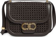 FERRAGAMO Double Gancini Woven Leather Crossbody Bag