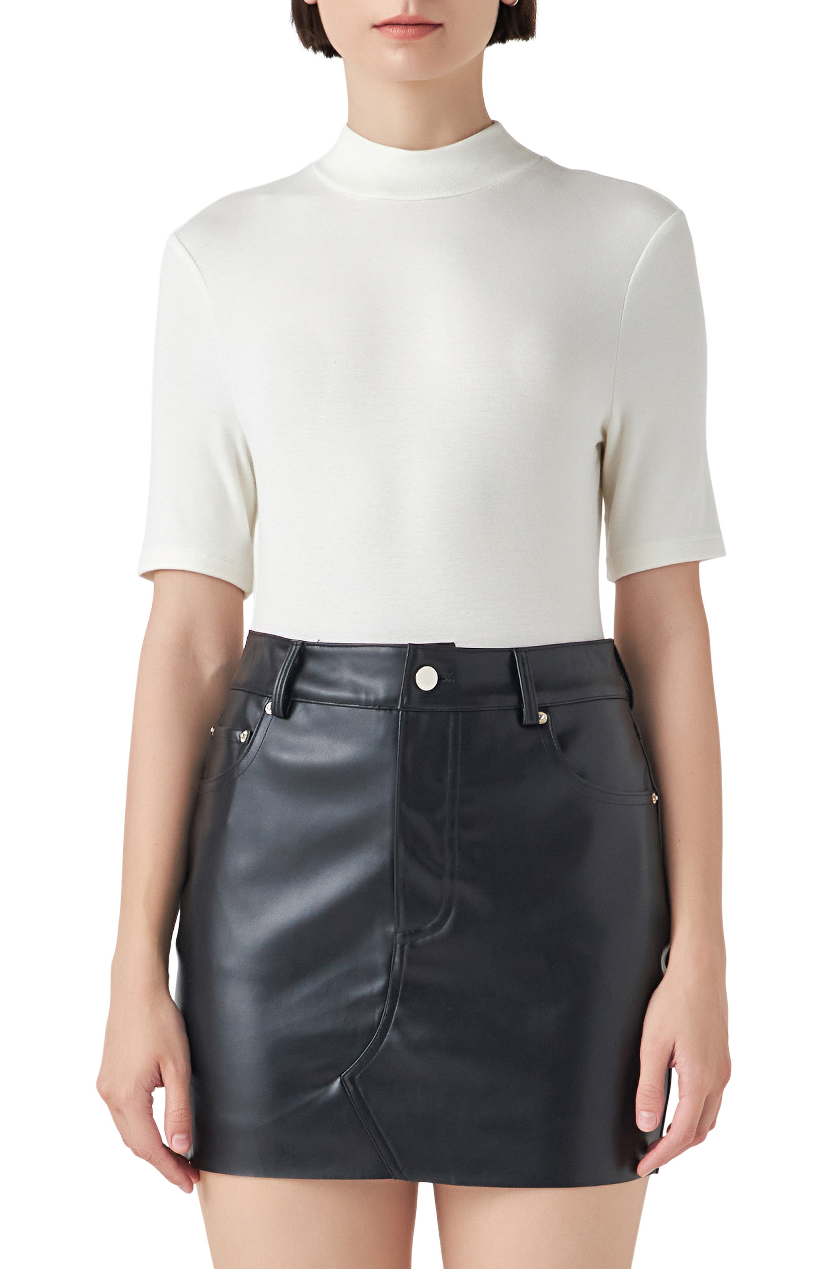 Grey Lab Mock Neck Bodysuit In White