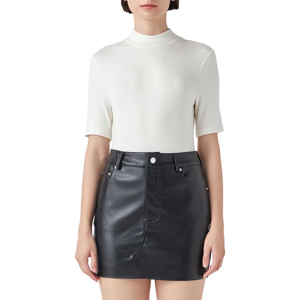 Grey Lab Mock Neck Bodysuit In White