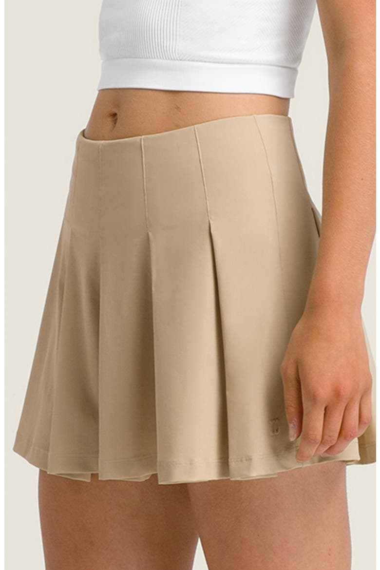 Classic Pleated Performance Miniskirt, Alternate, color, SAFARI