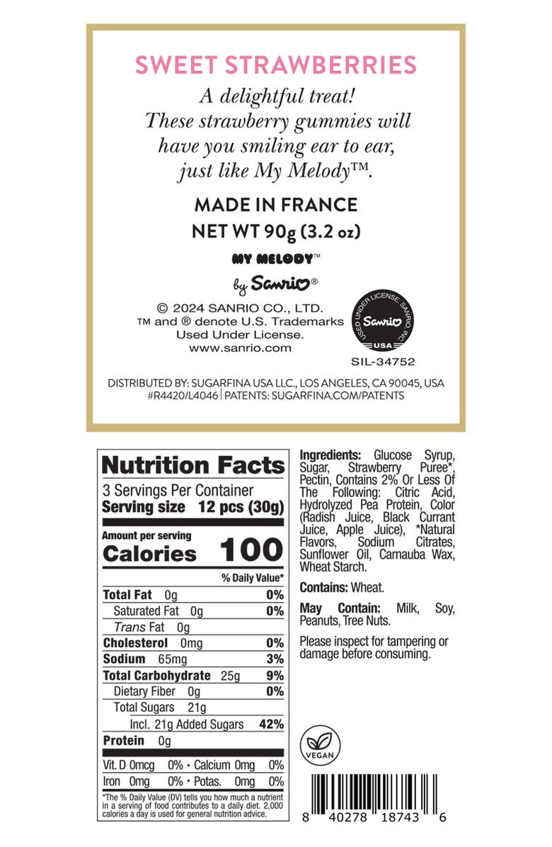 sugarfina Hello Kitty<sup>®</sup> My Melody Sweet Strawberries Gummies Set of 4 Candy Cubes, Alternate, color, 