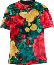 Balmain 4-Button Roses Print Stretch Velvet Top
