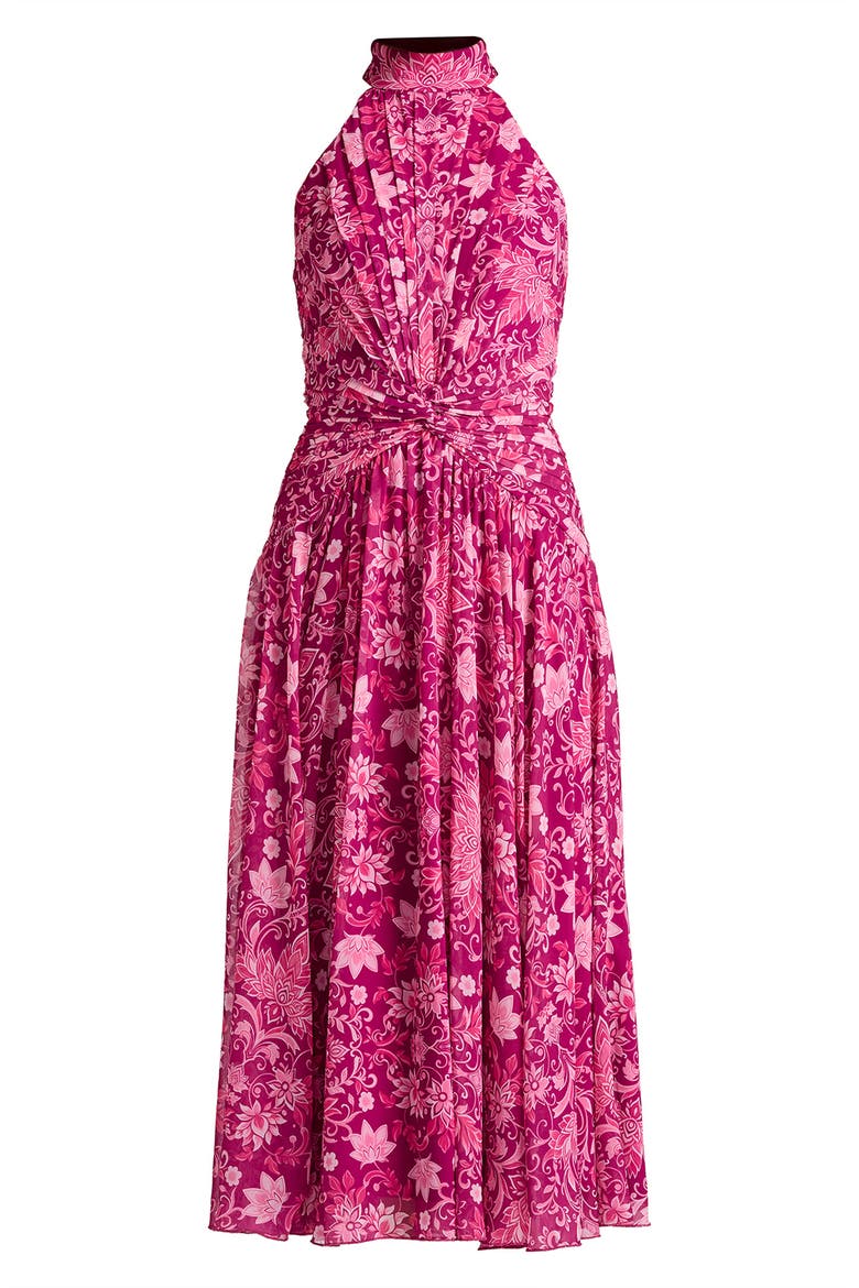 Sleeveless A-Line Midi Dress, Alternate, color, MAGENTA/ MULTI