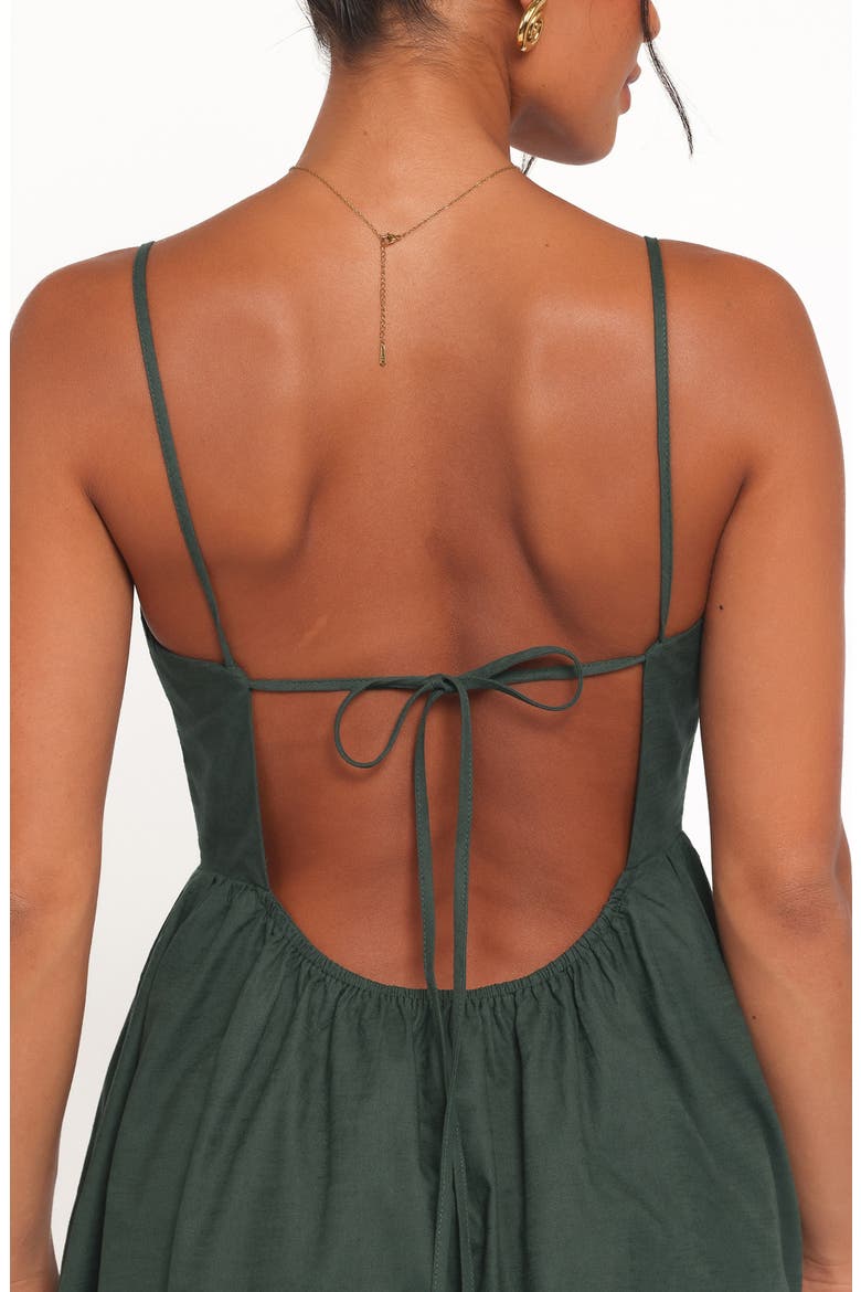 Savannah Tie Back Cotton & Linen Maxi Dress, Alternate, color, FOREST GREEN