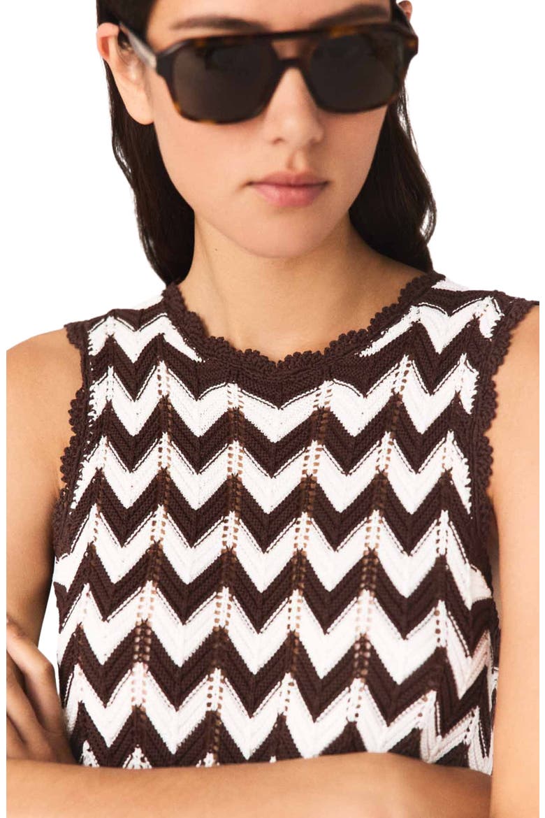 Zigzag crochet top, Alternate, color, Brown/white