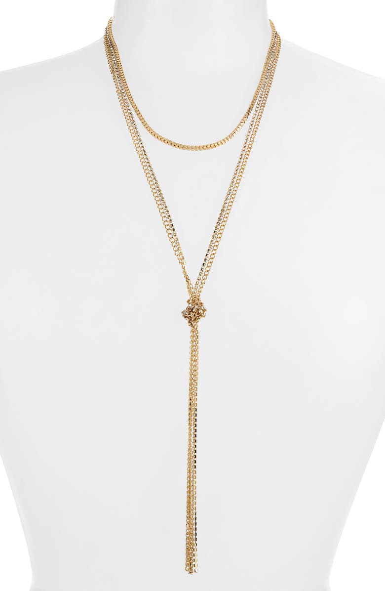 Nordstrom Knot Layered Y-Necklace, Alternate, color, Clear- Gold