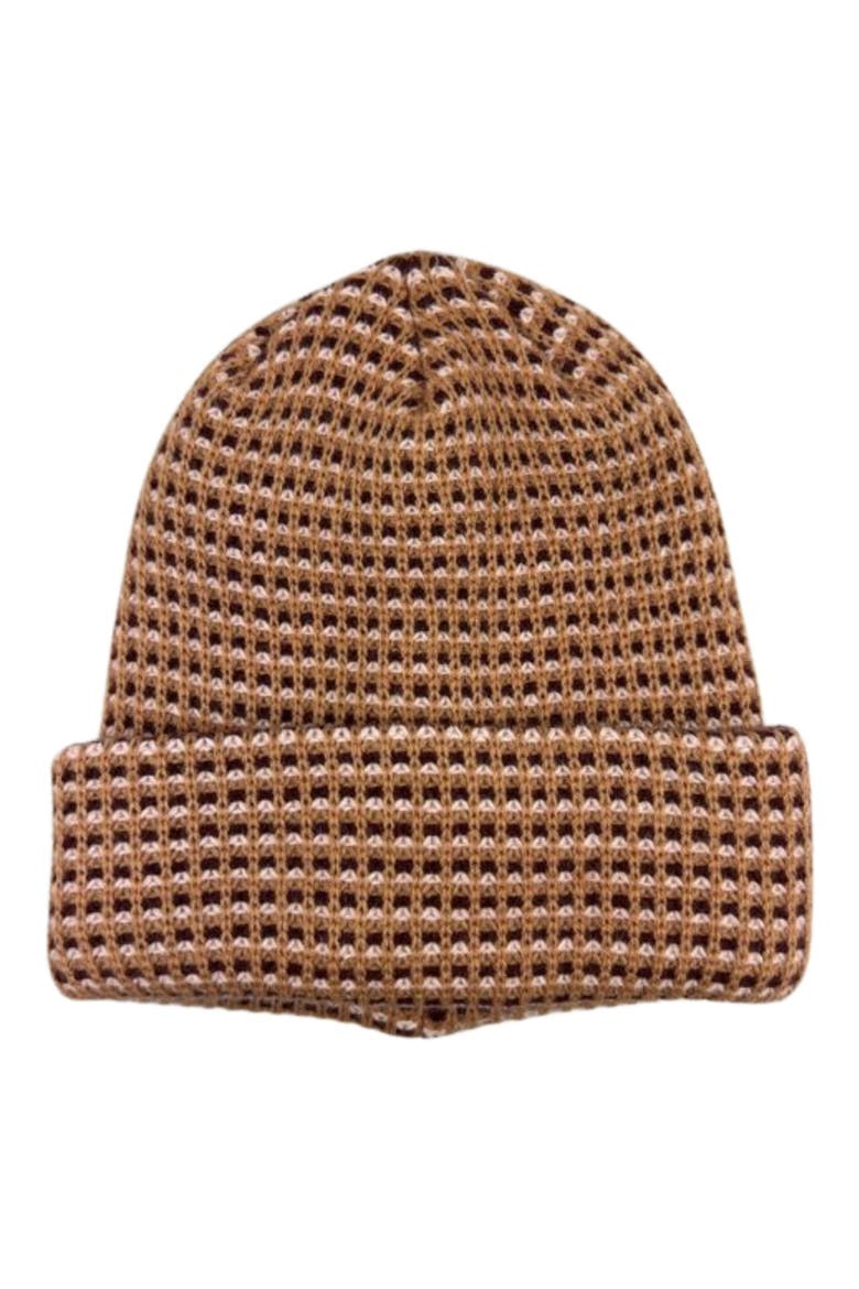 Checkered Cuffed Knit Beanie, Main, color, CAMEL