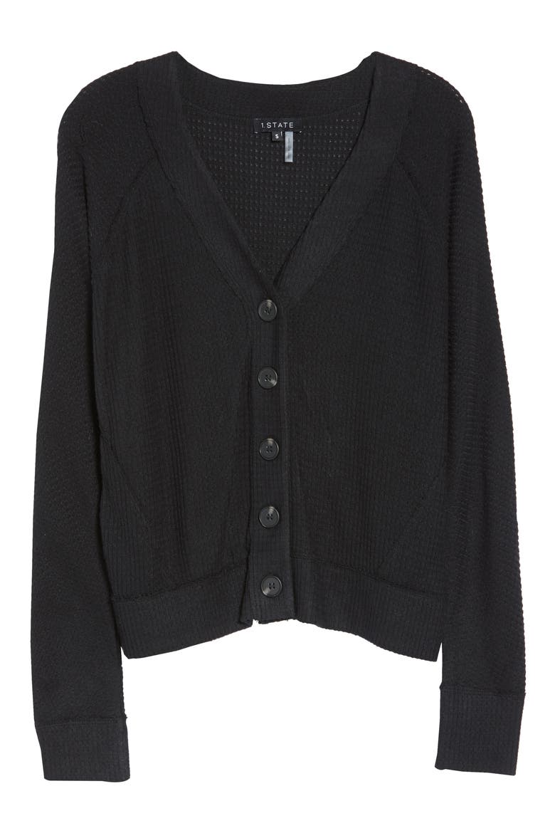 Button Front Crop Cardigan, Alternate, color, RICH BLACK