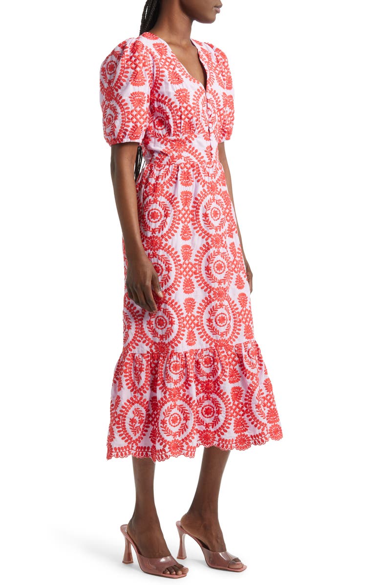 Adelyn Rae Luisa Embroidered Cotton Midi Dress, Alternate, color, 