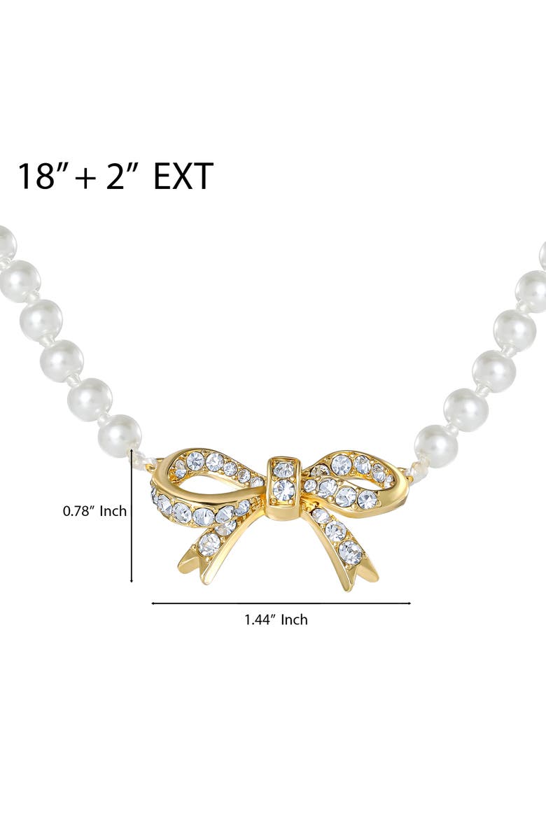 Pearl Necklace with Pavé Bow, Gold-Tone Accents, Alternate, color, White, Gold Tone