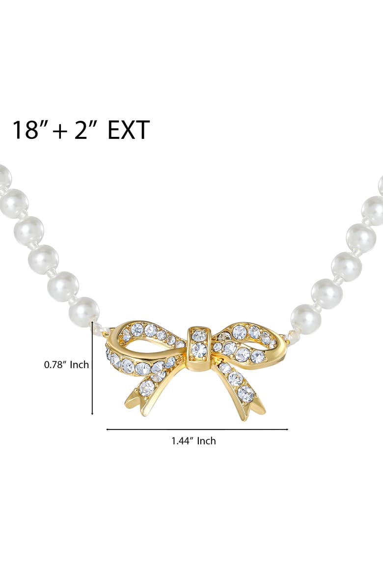 Juicy Couture Pearl Necklace with Pavé Bow, Gold-Tone Accents, Alternate, color, White, Gold Tone