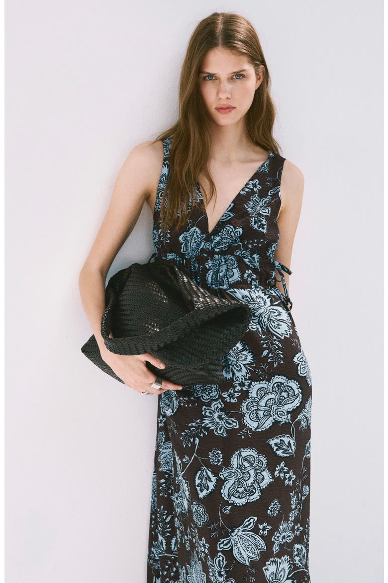 Shirred Floral Sleeveless Dress, Alternate, color, CHOCOLATE