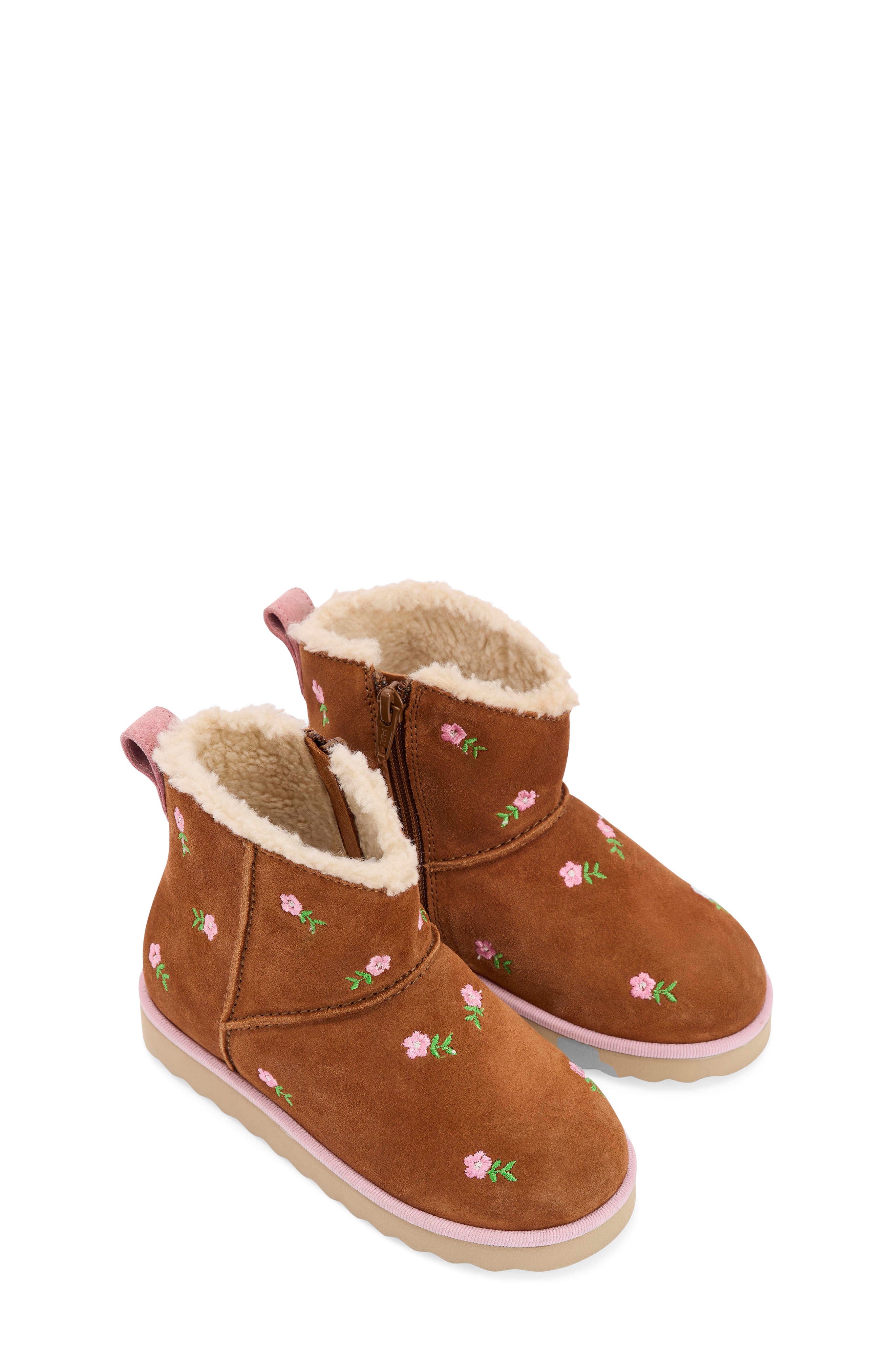Boden Kids' Embroidered Cozy Faux Fur Lined Boot, Main, color, Embroidered Tan