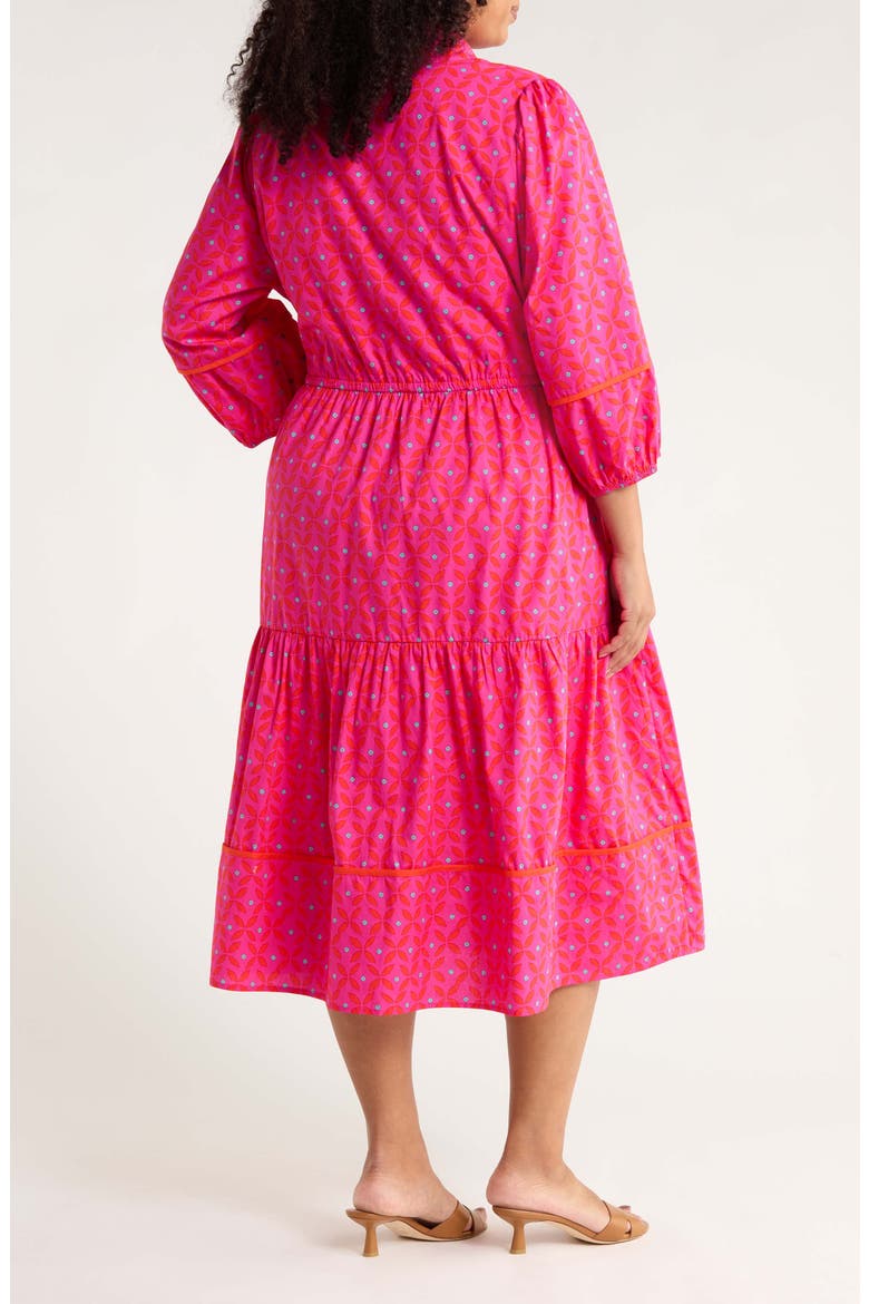 Vaila Floral Puff Sleeve Tiered Cotton Dress, Alternate, color, FUCHSIA-RED-MULTI