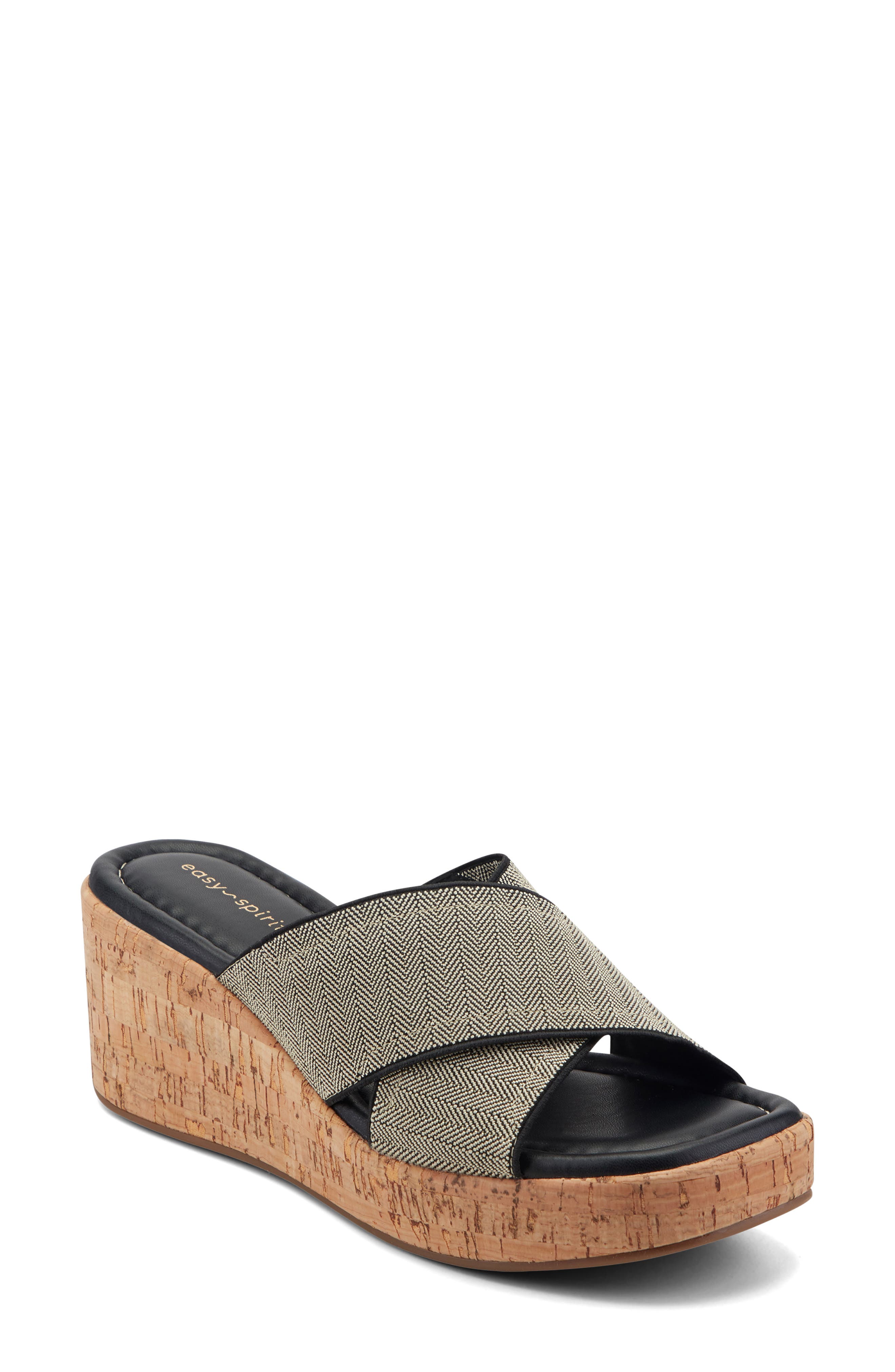 Easy Spirit Fawn Wedge Slide Sandal - Wide Width Available, Main, color, Blk01