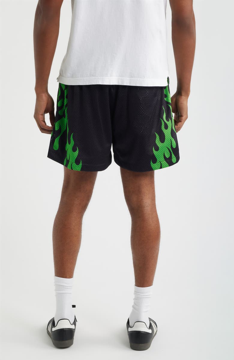 MARKET Toxic Flames Mesh Shorts, Alternate, color, Black/ Green