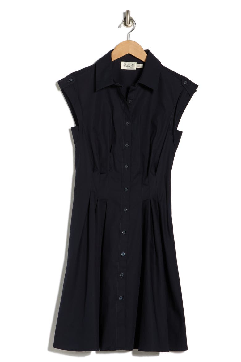 Cap Sleeve Cotton Fit & Flare Shirtdress, Alternate, color, NAVY