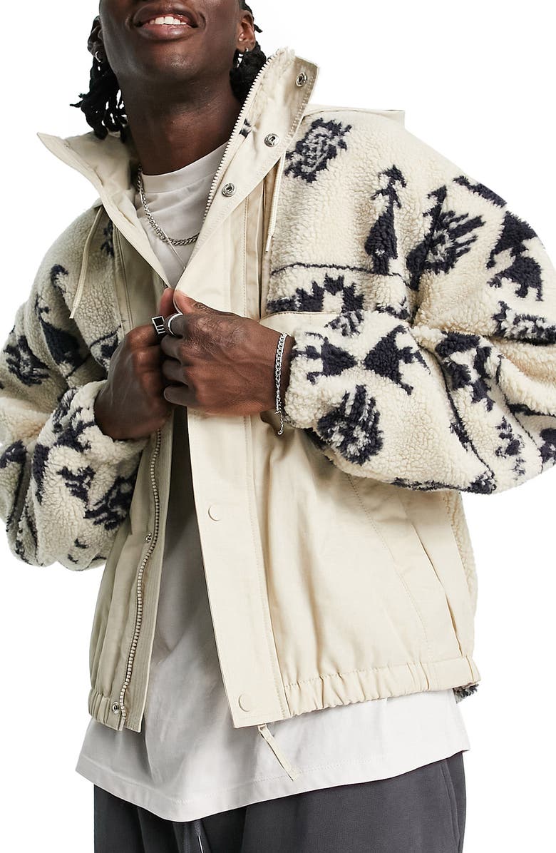 ASOS DESIGN Oversize Faux Shearling Hooded Bomber Jacket, Main, color, 