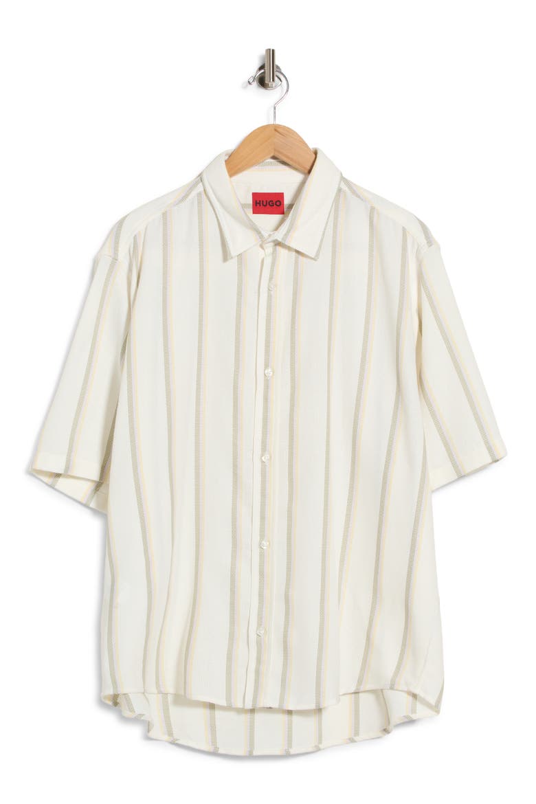 Eralino Stripe Short Sleeve Button-Up Shirt, Main, color, NATURAL