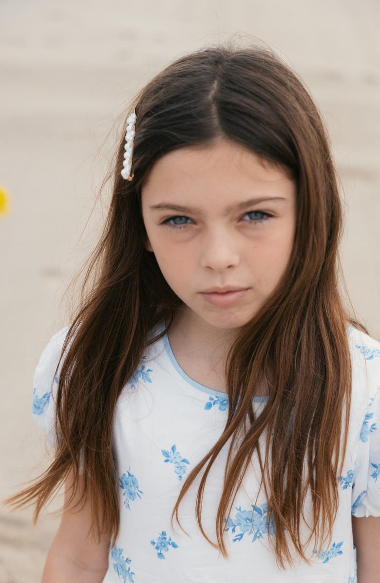 Hope & Henry Kids' Organic Puff Sleeve Sateen Party Dress, Alternate, color, Delft Floral