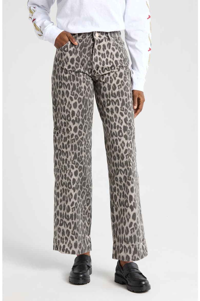 Drew Leopard Print Jeans, Main, color, CHARCOAL