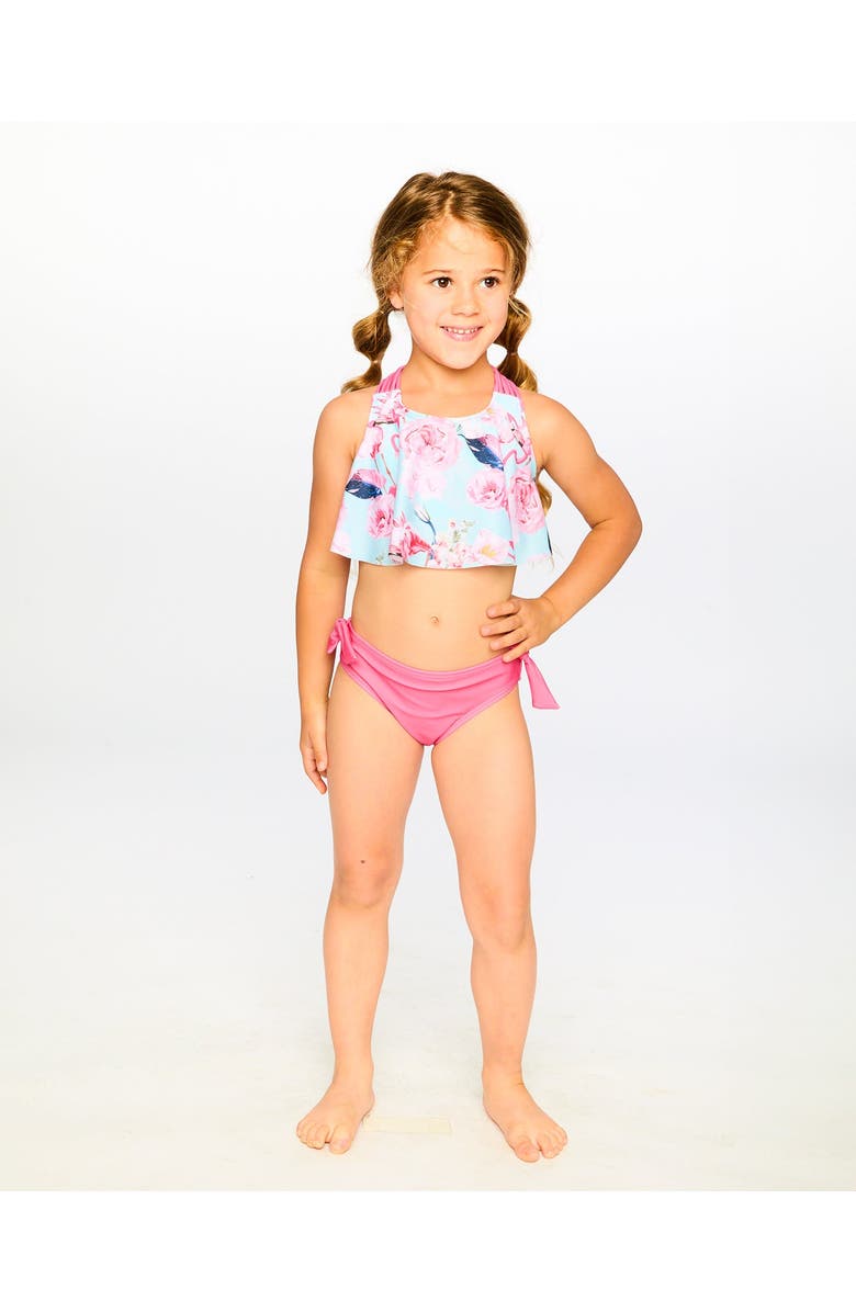 Deux par Deux Two-Piece Triple Strap Flamingo Swimsuit, Alternate, color, Blue Flamingo Print