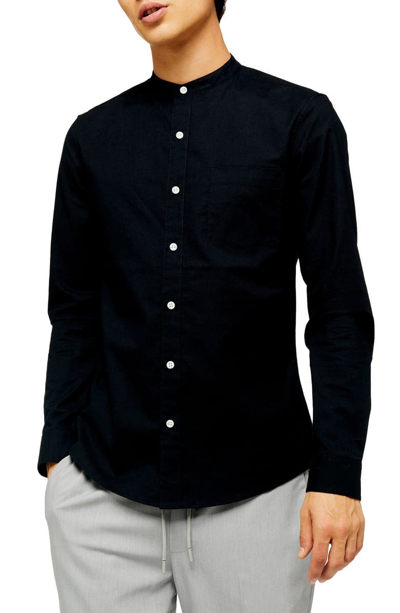 Topman Slim Fit Band Collar Oxford Button-Up Shirt, Main, color,