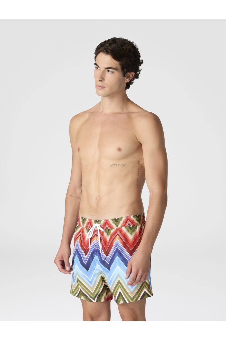Mid-length Swim Shorts With Macro Zigzag Print, Alternate, color, Multicoloured
