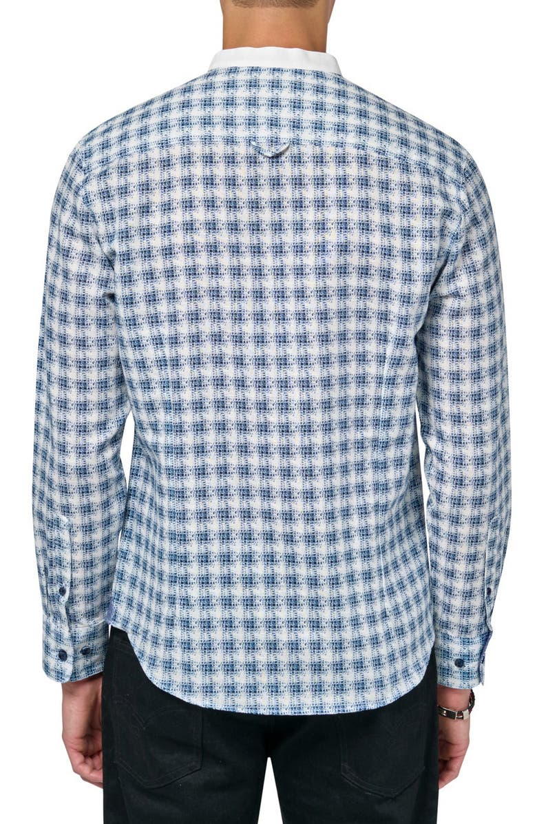 Brooklyn Brigade Slim Fit Check Print Linen Cotton Banded Collar Long Sleeve Shirt, Alternate, color, 