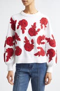 Alice + Olivia Carwen Embroidered Balloon Sleeve Sweater