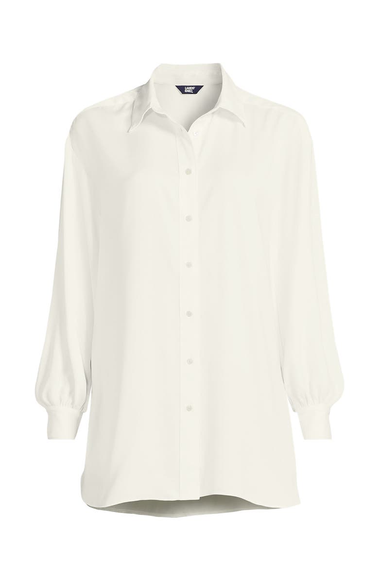 Lands' End Long Sleeve Oversized Satin Buttondown Tunic, Alternate, color,