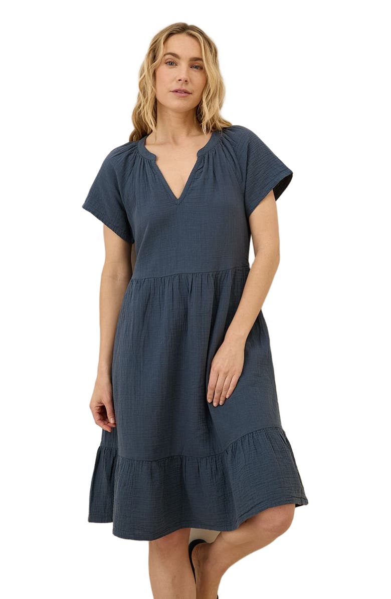 Pact Organic Cotton Coastal Double Gauze Breezy Dress, Alternate, color, French Navy
