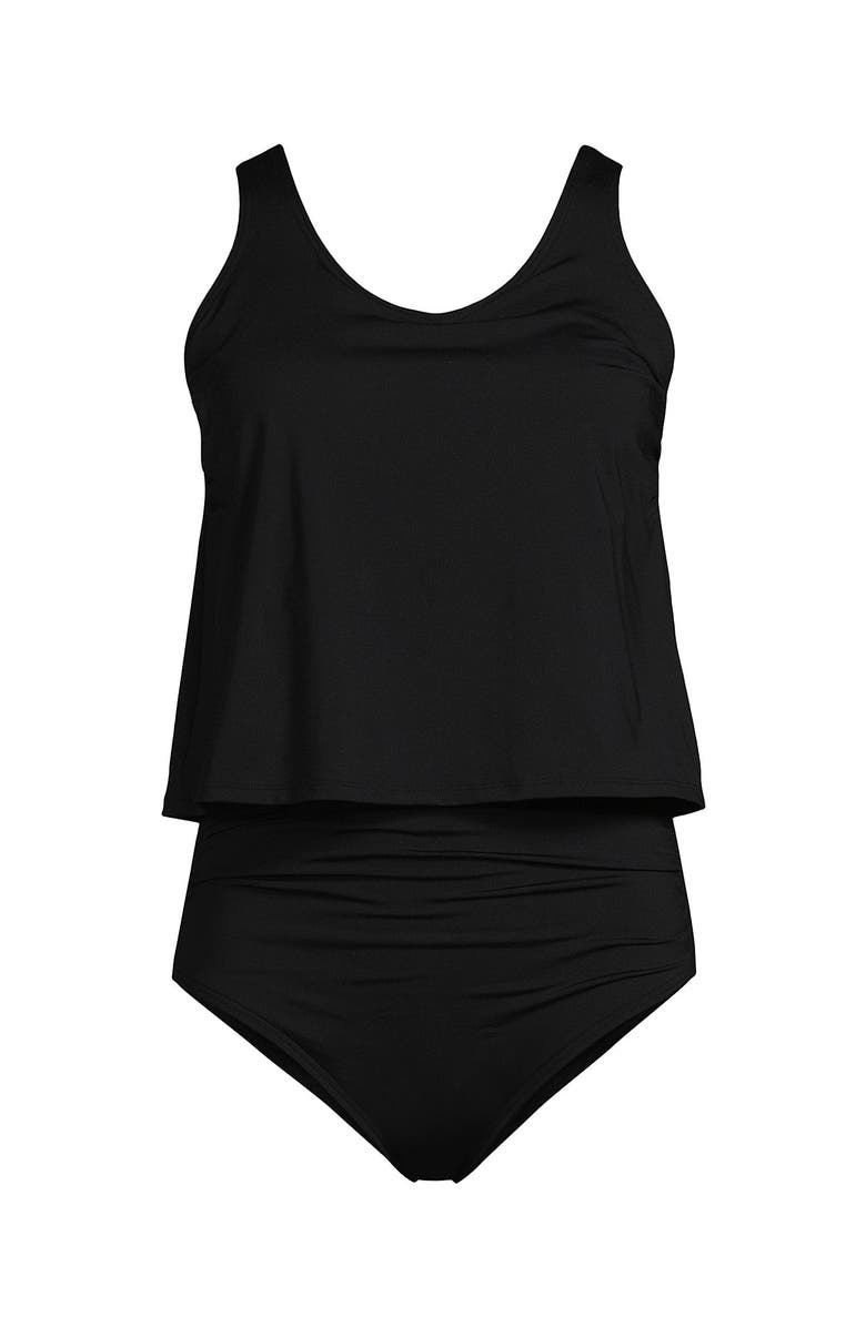 Lands' End Chlorine Resistant V Neck One Piece Fauxkini Swimsuit, Alternate, color, 