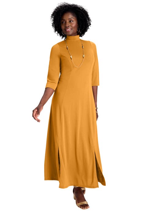 Mockneck Slit Maxi Dress (Plus Available)