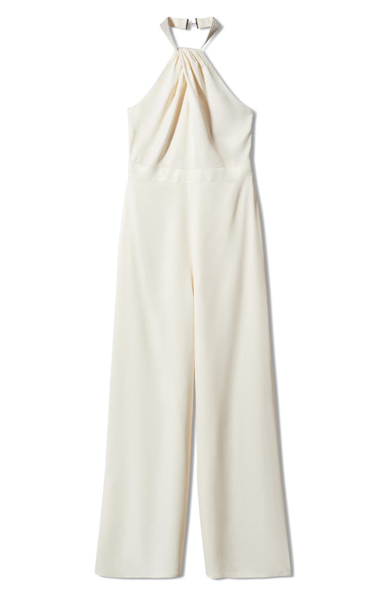 MANGO Twist Halter Neck Jumpsuit, Alternate, color, Ecru