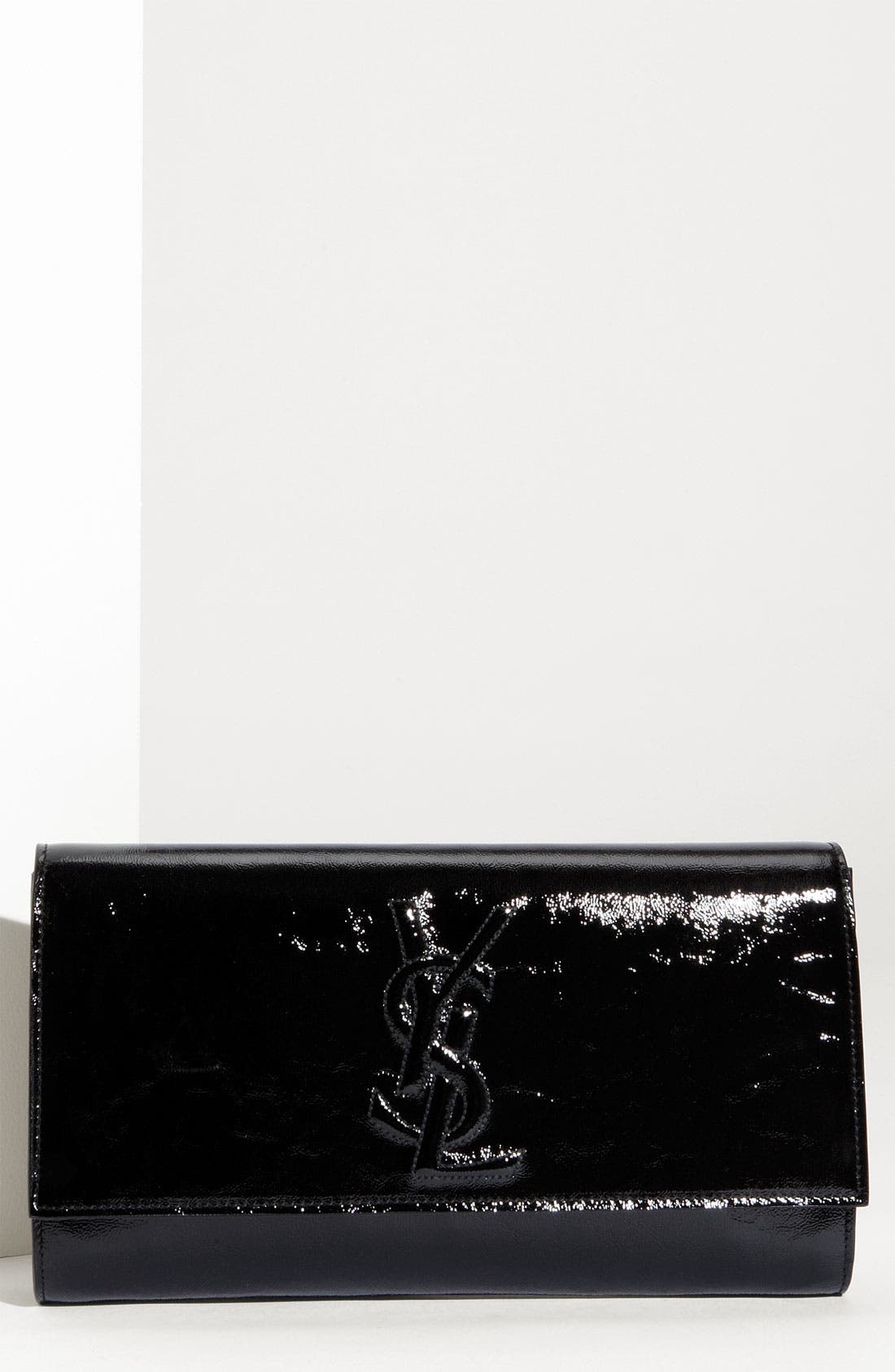 Yves Saint Laurent 'Belle de Jour - Large' Patent Envelope Clutch, Main, color, NERO