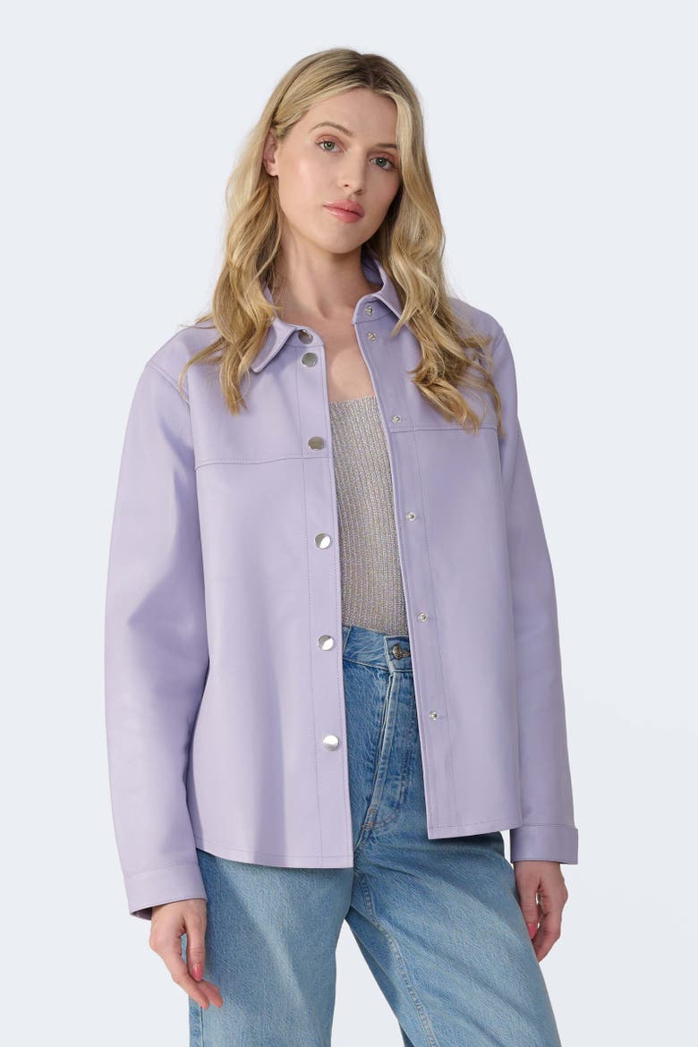 Frankie Leather Shirt Jacket, Main, color, Lilac