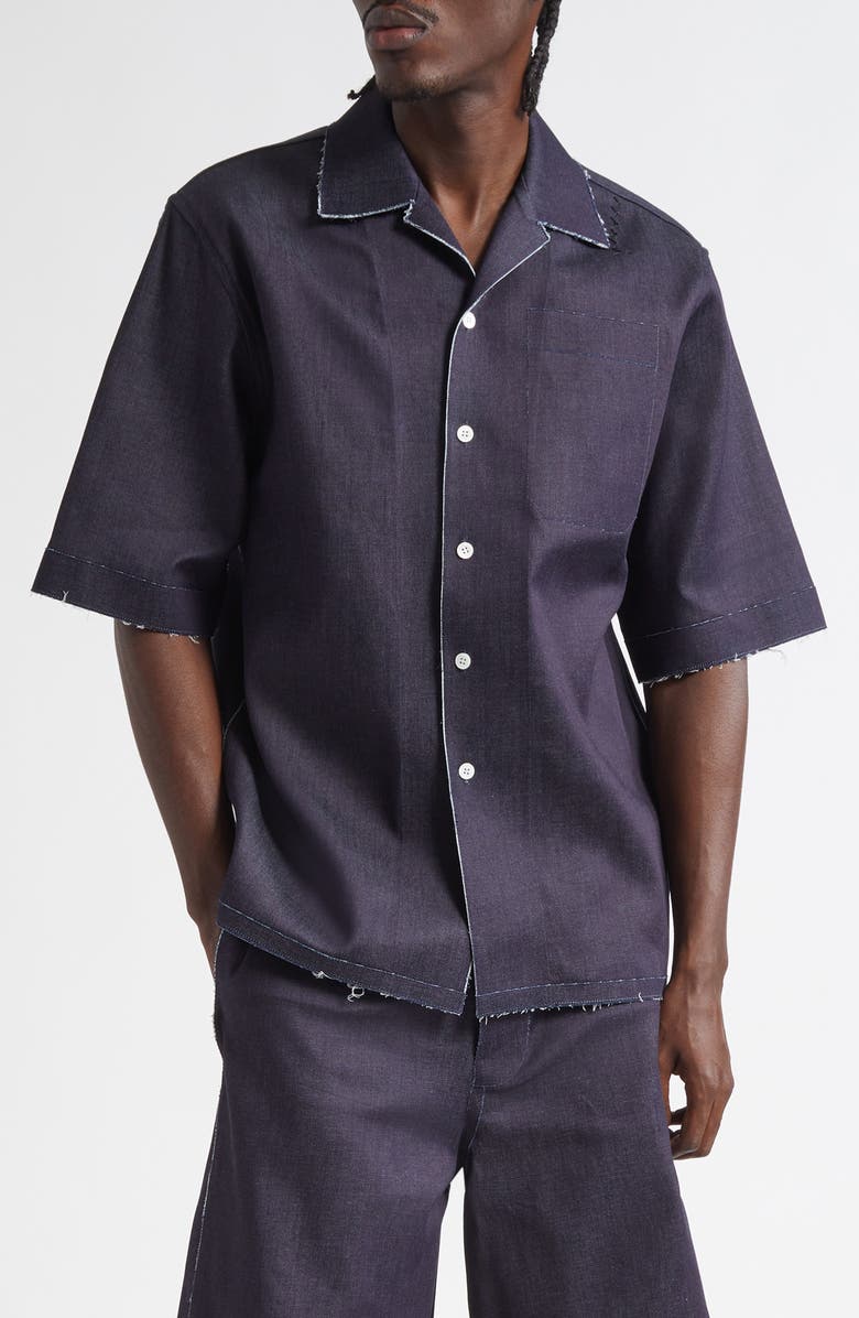 Marni Trompe l'Oeil Stretch Denim Bowling Shirt, Main, color, Unb99 Blue/ Black