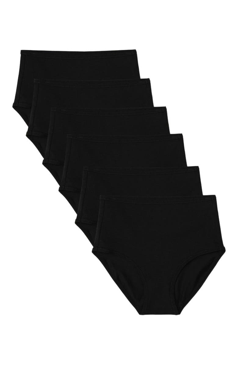 Pact Organic Cotton Everyday High Rise Brief 6-Pack, Alternate, color, Black