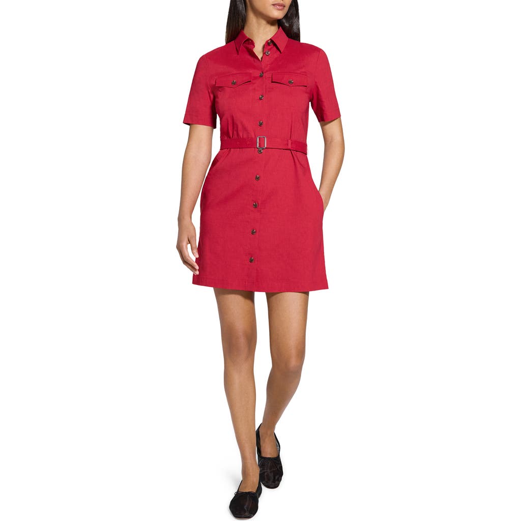THEORY THEORY SHORT SLEEVE BELTED SHIRTDRESS