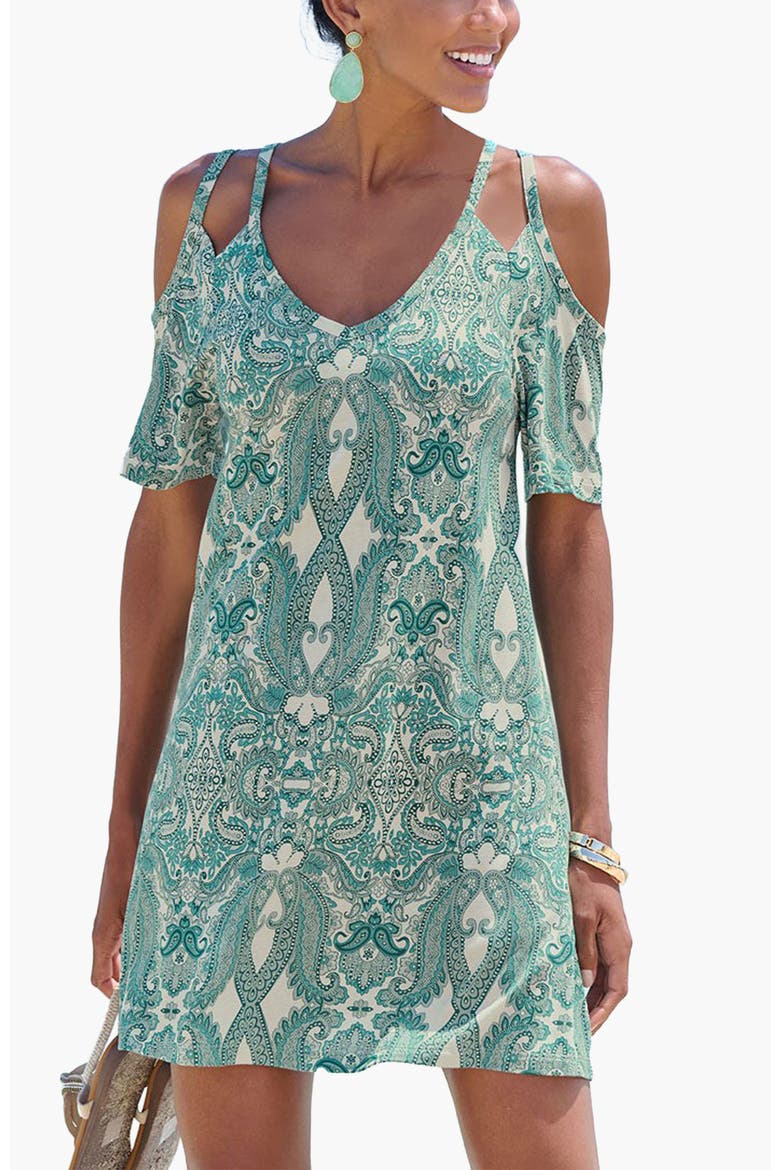 Cold Shoulder Dress, Main, color, Green Patterned