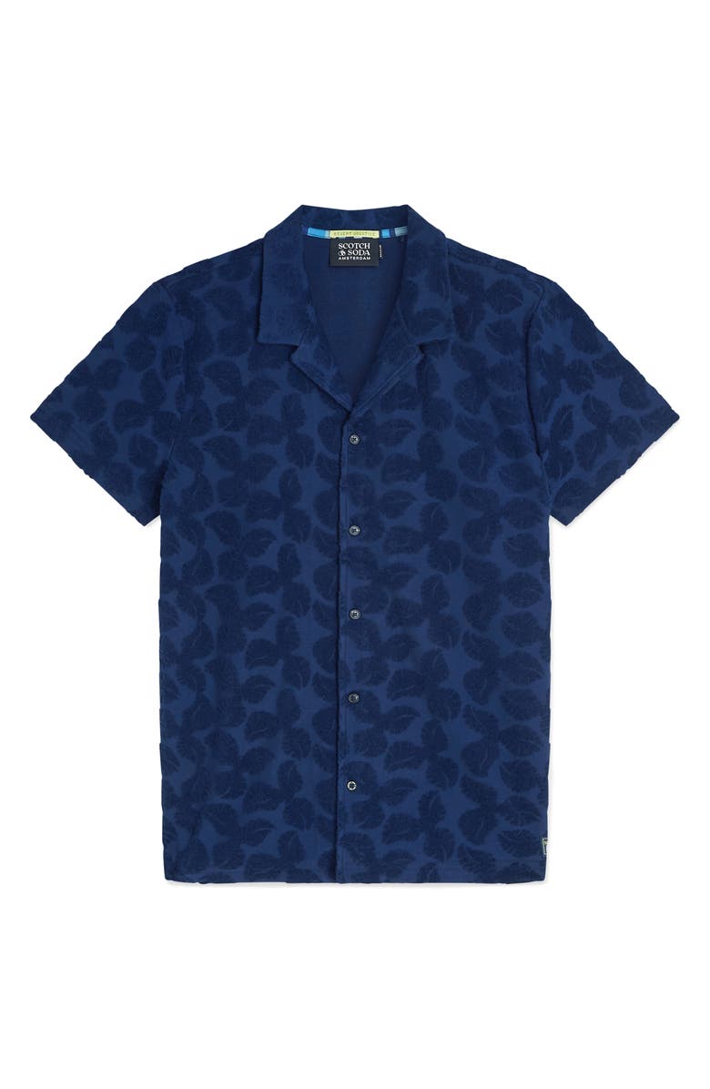 Scotch & Soda Relaxed Fit Print Short Sleeve Button-Up Shirt, Alternate, color, Pageant Blue