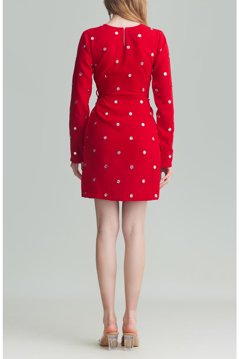 Kaia Long Sleeve Minidress with Removable Drape Belt, Alternate, color, RED