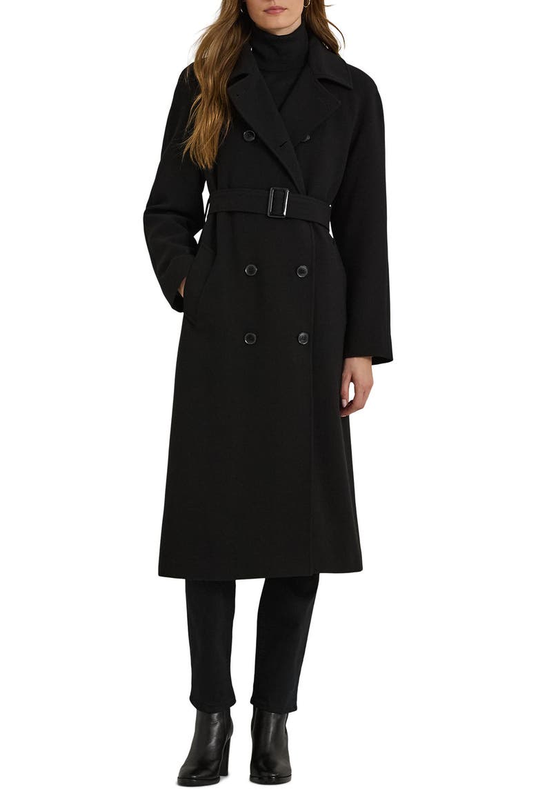 Crepe Belted Coat, Main, color, BLACK