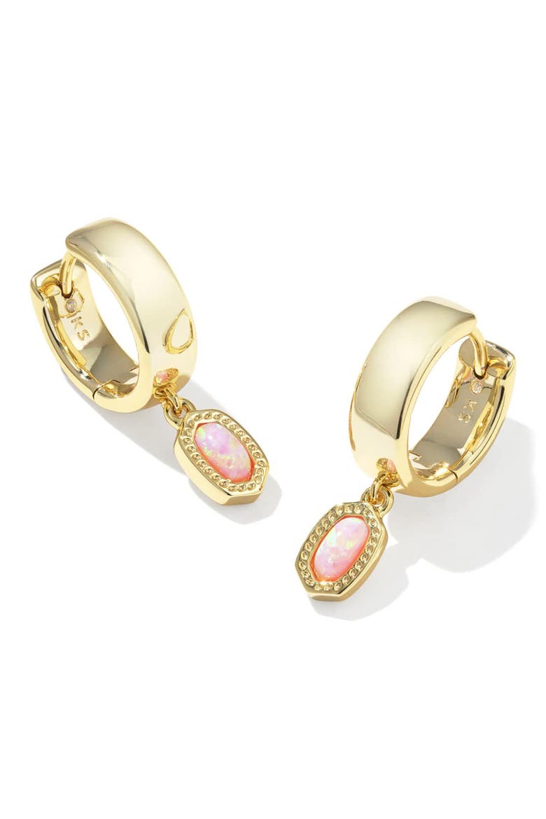 Mini Ellie Wide Huggie Hoop Earrings, Main, color, GOLD LIGHT PINK OPAL