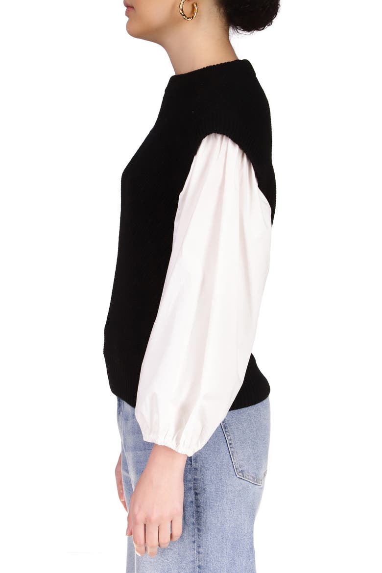 Two Become One Mixed Media Top, Alternate, color, BLACK
