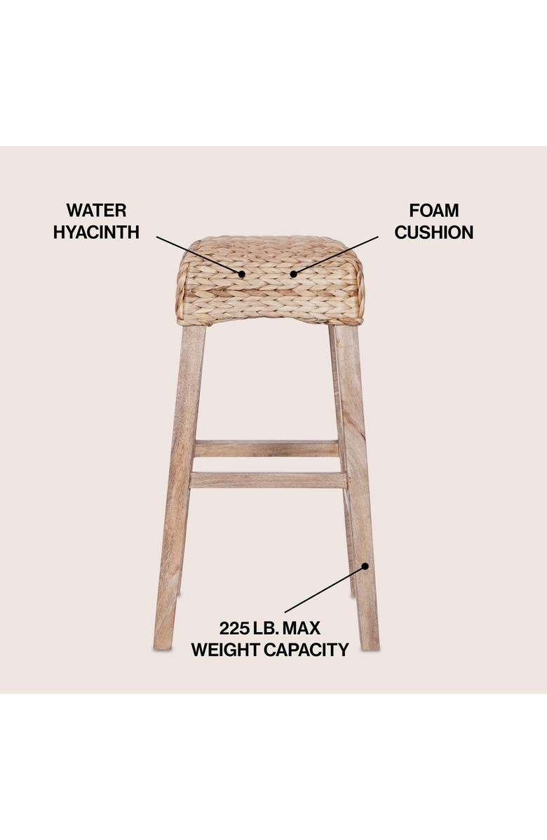 JONATHAN Y Maui Hyacinth/Wood Backless Stool, Woven Seat with Natural Wood Frame, Alternate, color, Natural (29.5" Bar Stool)