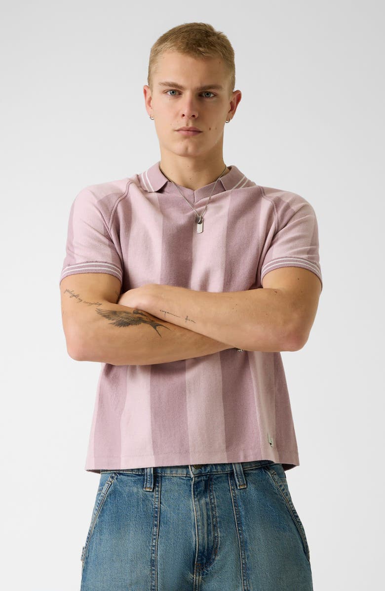 GUESS Stripe Polo Sweater, Alternate, color, Lilac