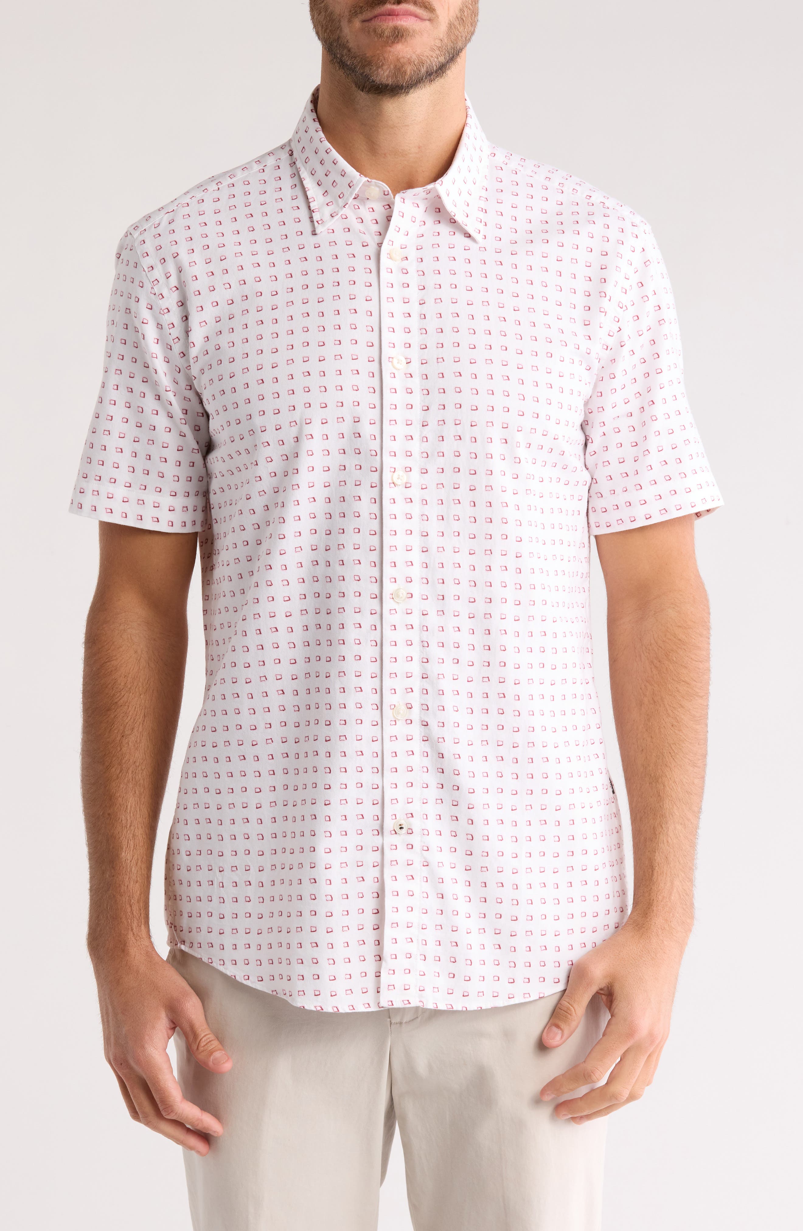 BOSS Roan Ken Slim Fit Short Sleeve Button-Up Shirt