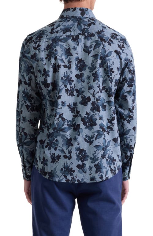 Bugatchi Julian Shaped Fit Floral Print Stretch Cotton Button-up Shirt In Blue